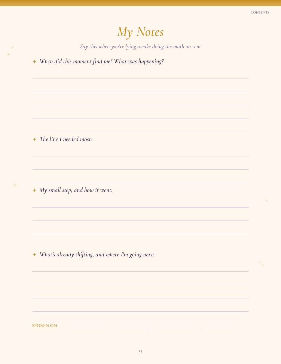 A My Notes page with four guided prompts and ruled lines